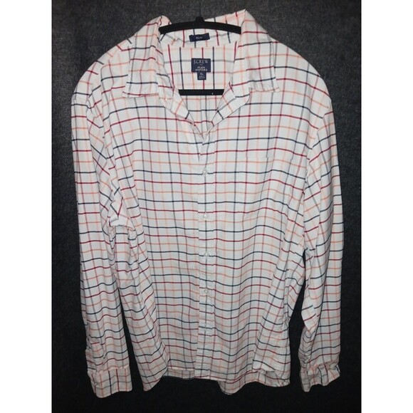 J.Crew Shirt Men XL White Multi-Color Plaid Slim‎ Flex Oxford Button Down L/S - Picture 1 of 8
